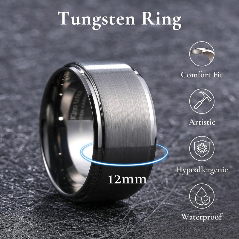 King Will Classic Tungsten Wedding Band for Men, 6/7/8/9/10mm Widths, Polished Finish Step Edge Matte Rings Comfort Fit - Image 2