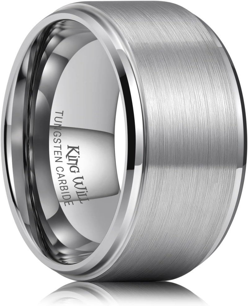 King Will Classic Tungsten Wedding Band for Men, 6/7/8/9/10mm Widths, Polished Finish Step Edge Matte Rings Comfort Fit - Image 1