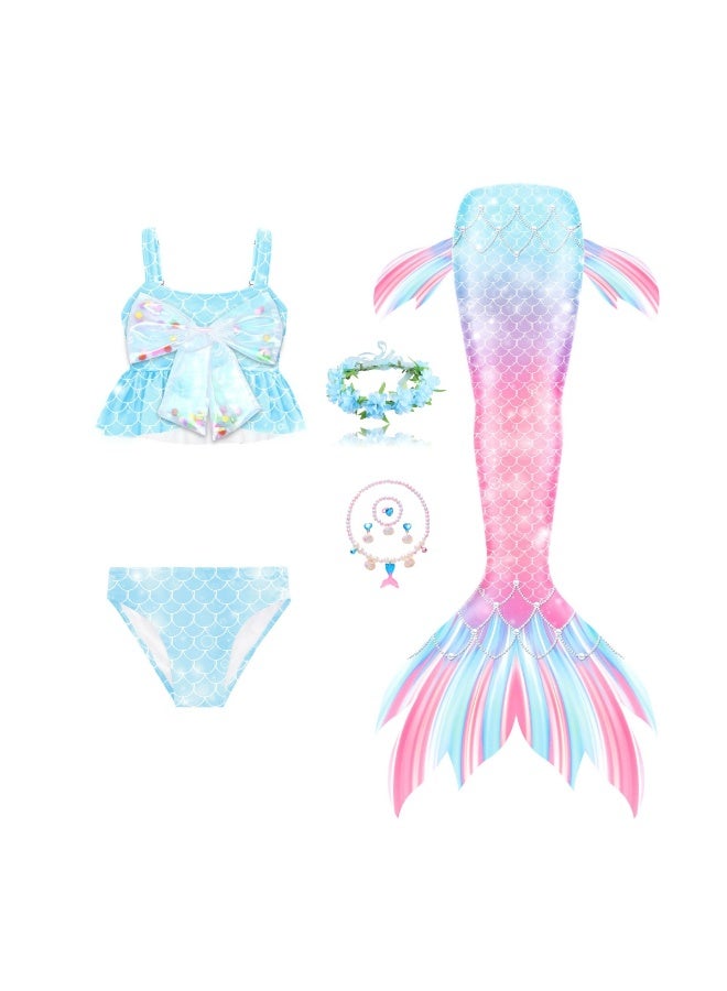 Jorunb Princess Little Mermaid Costume, Princess Dress, Mermaid Tail Fancy Dress Birthday Party Costume for Toddler Little Girls,Mermaid Tail Sets with Head Garland Necklace Earrings  - Image 1
