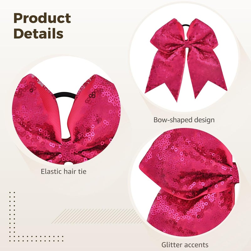 YHomU Cheerleading Sports Cheer Bow, 16 Pcs 7.5 X 3 In Large Glitter, Hot Ponytail Holder For Young Ladies - Image 2