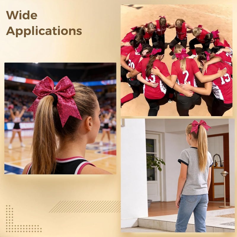 YHomU Cheerleading Sports Cheer Bow, 16 Pcs 7.5 X 3 In Large Glitter, Hot Ponytail Holder For Young Ladies - Image 5
