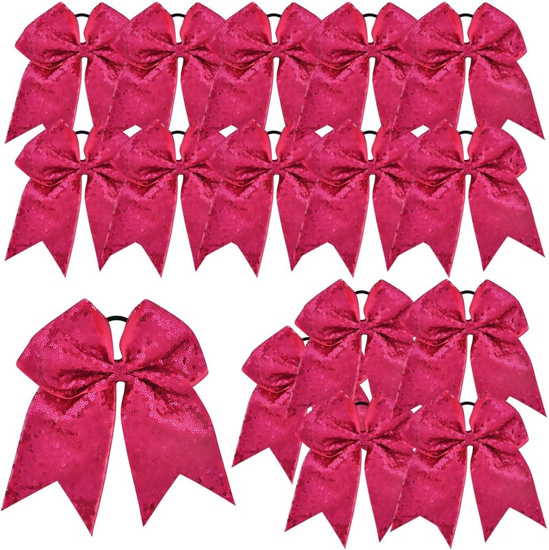 YHomU Cheerleading Sports Cheer Bow, 16 Pcs 7.5 X 3 In Large Glitter, Hot Ponytail Holder For Young Ladies - Image 1