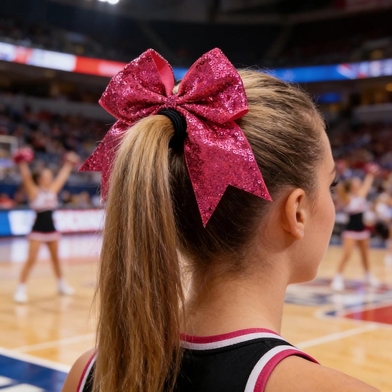 YHomU Cheerleading Sports Cheer Bow, 16 Pcs 7.5 X 3 In Large Glitter, Hot Ponytail Holder For Young Ladies - Image 3
