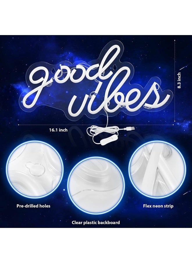 YelaJoy Blue Good Vibes Neon Sign – LED Neon Lights for Bedroom Wall Decor, 16.1 x 8.3 Inch Positive Energy Sign with USB Power, Safe & Durable for Living Room, Office, Dor - Image 5
