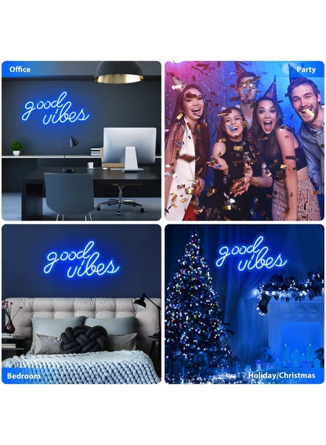 YelaJoy Blue Good Vibes Neon Sign – LED Neon Lights for Bedroom Wall Decor, 16.1 x 8.3 Inch Positive Energy Sign with USB Power, Safe & Durable for Living Room, Office, Dor - Image 3