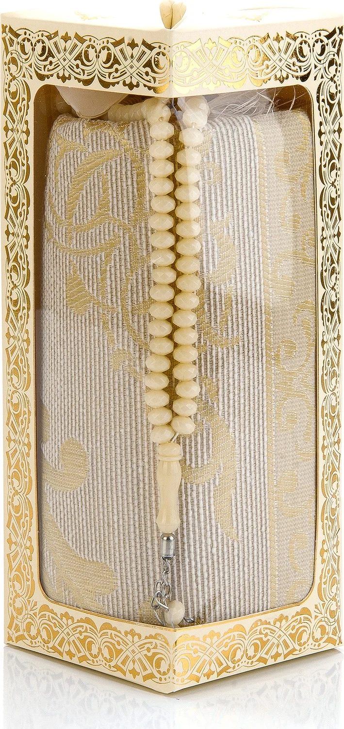 İhvan Special Gift Boxed Prayer Mat and Rosary Set Cream