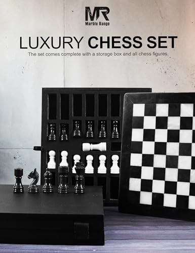 MARBLE RANGE Marble Chess Set for Adults 12 Handmade Black White Board Game with 32 Chess Pieces 2 Extra Queens Storage Box Luxury Travel Game Elegant for Home Decor - Image 5