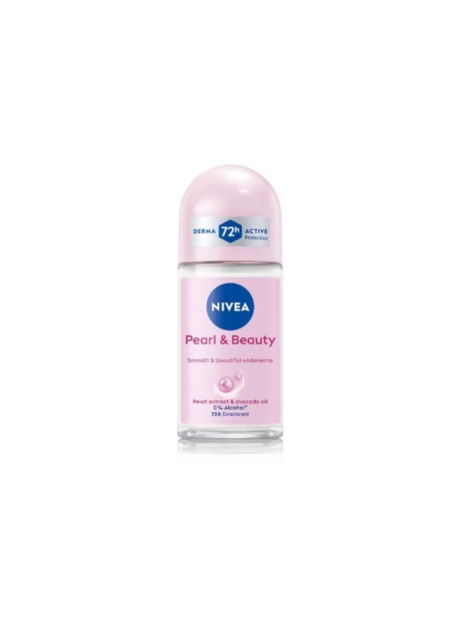 NIVEA Pearl and Beauty 50ml Deo Underarm Roll On | With Pearl Extracts & Avocado Oil | 72 H Long Lasting Floral Scent and Dermat Approved | For Women