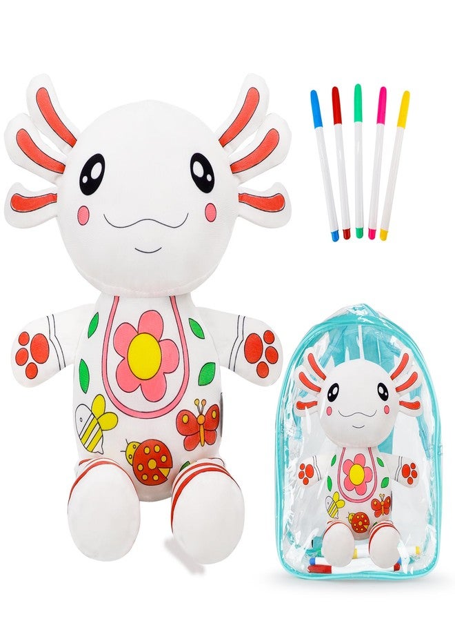 IFOYO Coloring Plush Toy with 5 Washable Markers, Creative Axolotl Airbrush Plush, Cute Stuffed Animal Doll for Ages 4-6, Surprise Kids Toy for Nursery Decor, Travel, Playtime, Birthday Gift - Image 1