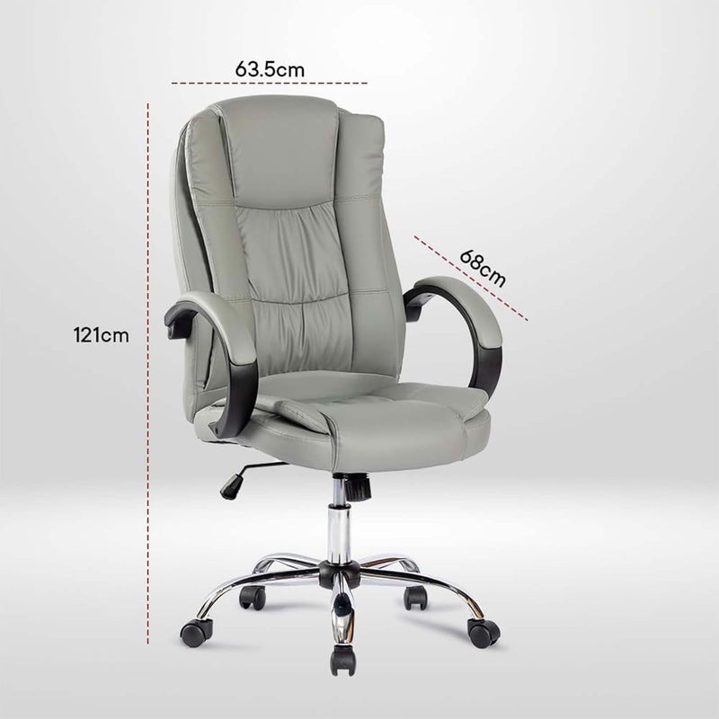 Kuber Industries Leather Office Chairs for Work From Home Comes with Manual Height Adjustable Armrest Headrest Lumbar Support Comfy Study Chair for Students with Wheels Grey SAVOC106GRY - Image 4