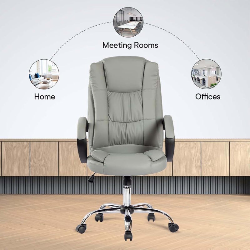 Kuber Industries Leather Office Chairs for Work From Home Comes with Manual Height Adjustable Armrest Headrest Lumbar Support Comfy Study Chair for Students with Wheels Grey SAVOC106GRY - Image 5