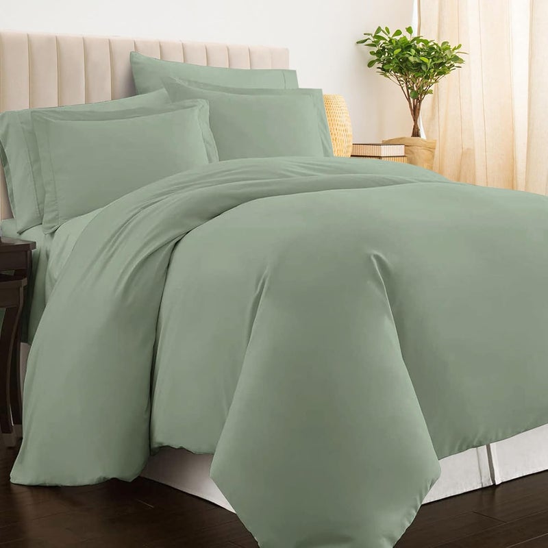 PIZUNA Multi-purpose 100% Cotton Duvet Cover Single Size 140x200 cm Sage, 400 Thread Count Long Staple Cotton Sateen Weave Duvet Cover Set with 1 Pillowcase (Sage Bedding Duvet Cover Sets) Reliable daily use design - Image 1