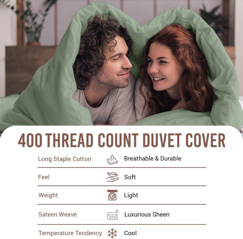 PIZUNA Multi-purpose 100% Cotton Duvet Cover Single Size 140x200 cm Sage, 400 Thread Count Long Staple Cotton Sateen Weave Duvet Cover Set with 1 Pillowcase (Sage Bedding Duvet Cover Sets) Reliable daily use design - Image 4