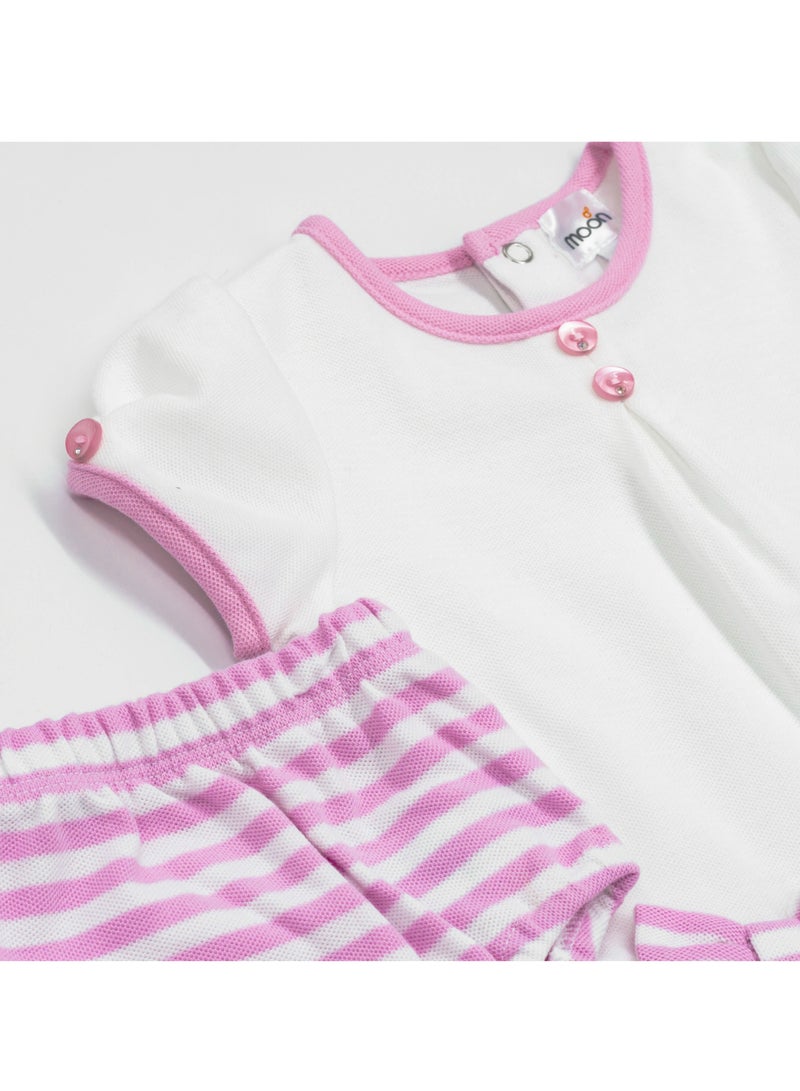Moon MOON 100% Cotton Dress & Panties 6-9M Pink - Pink Stripes - Image 4