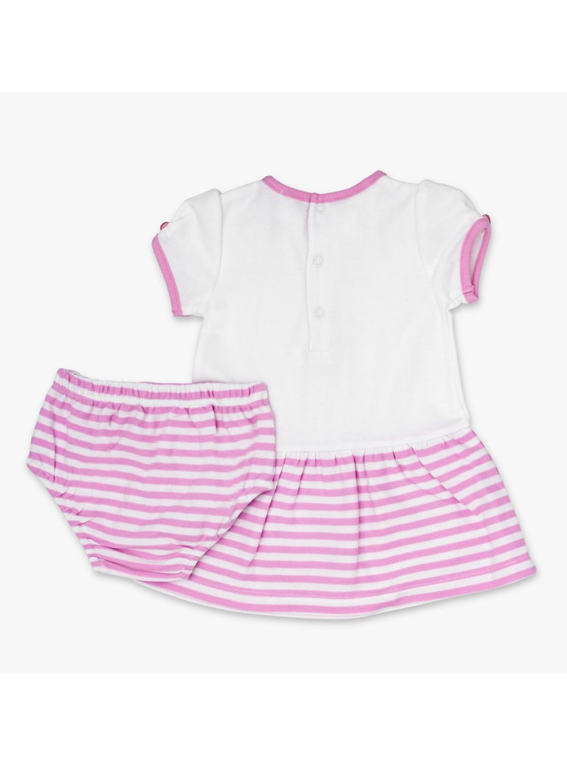 Moon MOON 100% Cotton Dress & Panties 6-9M Pink - Pink Stripes - Image 2