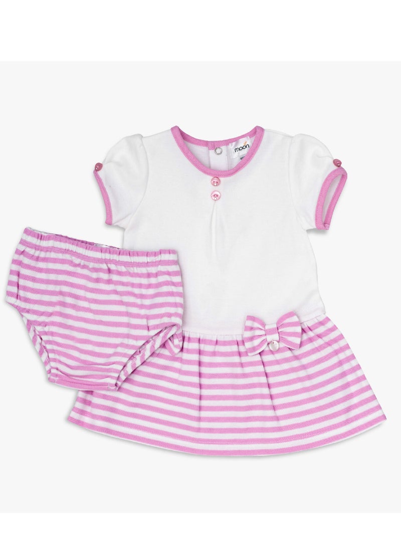 Moon MOON 100% Cotton Dress & Panties 6-9M Pink - Pink Stripes - Image 1