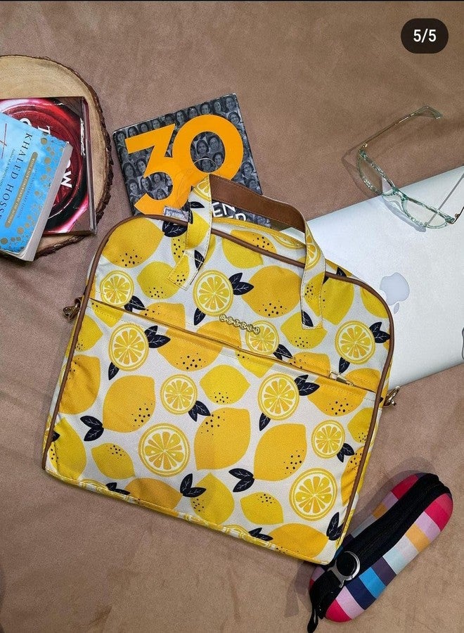 ASTRID Yellow Printed Laptop/Office Bag With Detachable Strap - Image 2