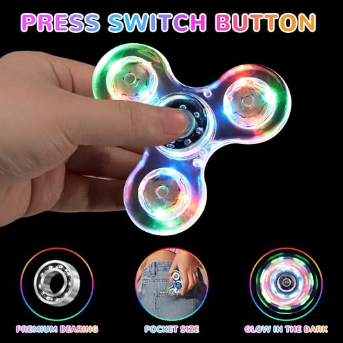 WELLVO 1Pcs LED Fidget Spinner for Kids Adults Light up Sensory Fidget Toys for Kids 48 812 Anxiety Stress Relief Classroom Prizes Glow in The Dark Hand Spinner Boys Girls Birthday Gifts - Image 5