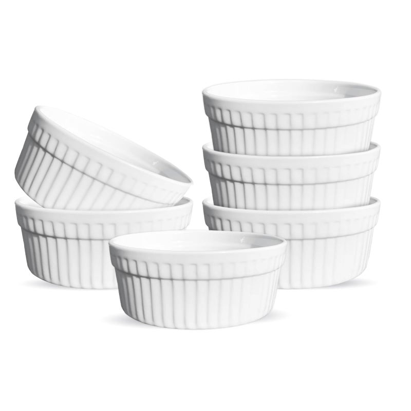 Furmaware White Porcelain 6-Piece Ramekin Set, 8oz. Dishwasher, Microwave and Oven Safe! - Image 1