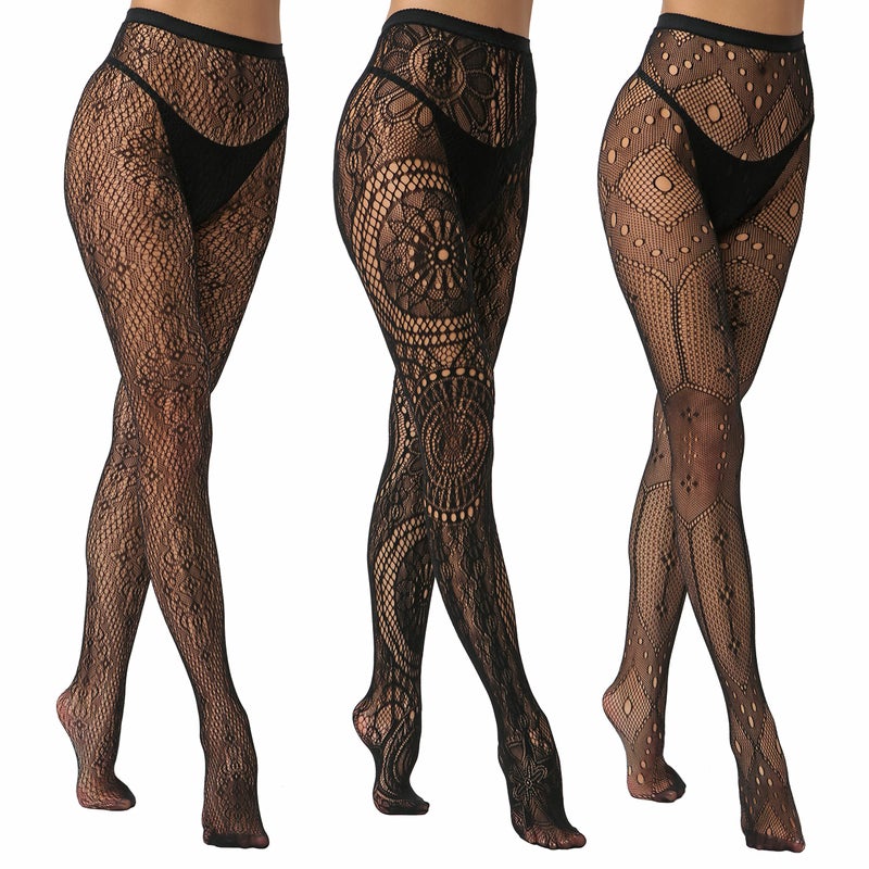 EVERSWE High Waist Fishnet Tights, Thigh High Suspender Stockings (AST3P-A, SM) - Image 1