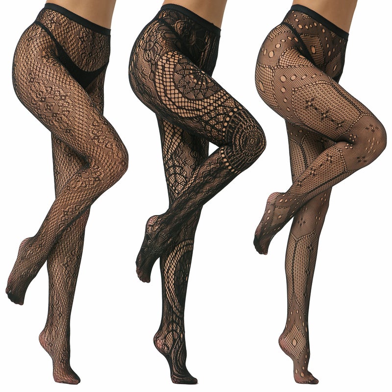 EVERSWE High Waist Fishnet Tights, Thigh High Suspender Stockings (AST3P-A, SM) - Image 2
