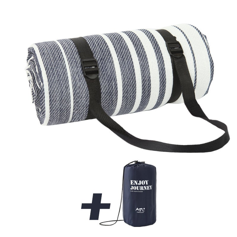 Thick Beach Mat Waterproof Camping Tent Picnic Cloth Blue and white strip (including storage bag) 