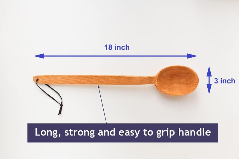 ECOSALL Heavy Duty Large Wooden Spoon 18-inch, Long Handle Cooking Tool With a Scoop. Nonstick Big Spoon for Stirring Mixing Cajun Crawfish Boil Wall Décor. Super Strong Sturdy Giant Hardwood Untesil - Image 2