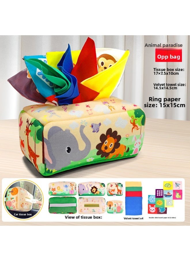 Children Pull Radish Puzzle Early Education Newborn Toys 0-1 Years Old Baby Paper Baby Bite For Six Months-Color:Tissue Box/available Car Model - High-end Flannel Version (comes With 4 Flannel Towels + 3 Ring Paper)  - Image 1