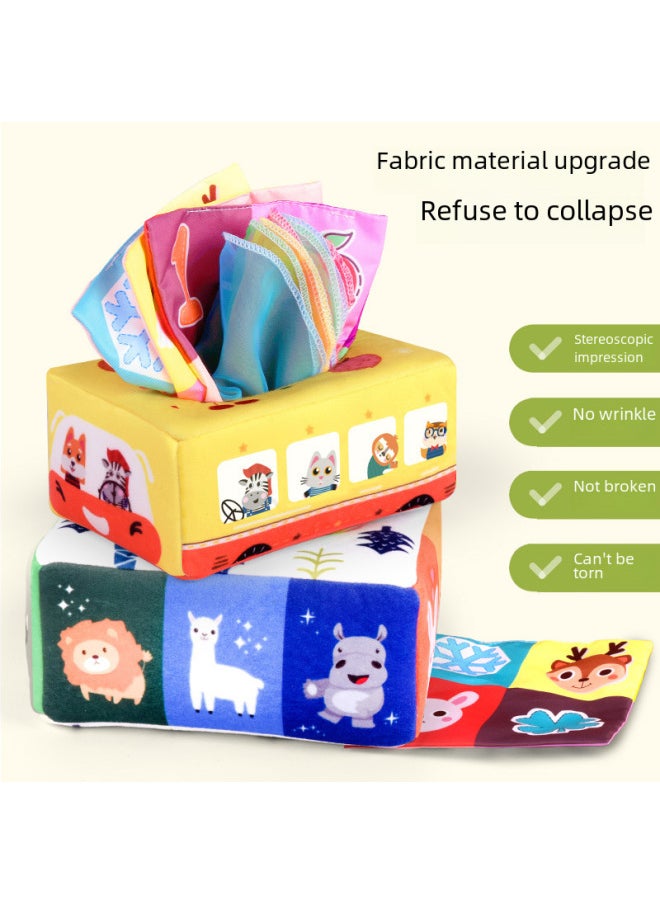 Children Pull Radish Puzzle Early Education Newborn Toys 0-1 Years Old Baby Paper Baby Bite For Six Months-Color:Tissue Box/available Car Model - High-end Flannel Version (comes With 4 Flannel Towels + 3 Ring Paper)  - Image 3