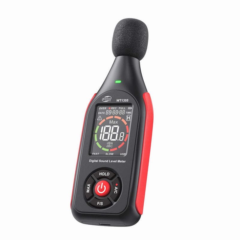Benetech Decibel Meter Sound Noise Decibel Level Reader Monitor SPL Meter 30dB to 130dBA with Record Visual Alarm AC Weighted Rechargeable for Home Classroom - Image 2