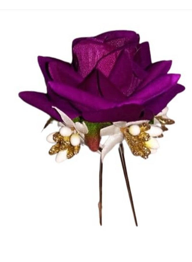 NOORINA Stylish Rose Artificial Flowers Bun Juda U Pins & Clips for Style & Decoration Bridal Brooch & Braid for Hairstyle of Bride, Wedding & Party For Women & Girls (Pack Of - 12) - Image 1