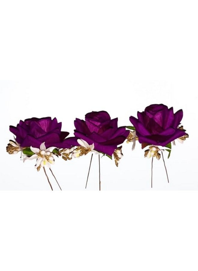 NOORINA Stylish Rose Artificial Flowers Bun Juda U Pins & Clips for Style & Decoration Bridal Brooch & Braid for Hairstyle of Bride, Wedding & Party For Women & Girls (Pack Of - 12) - Image 5