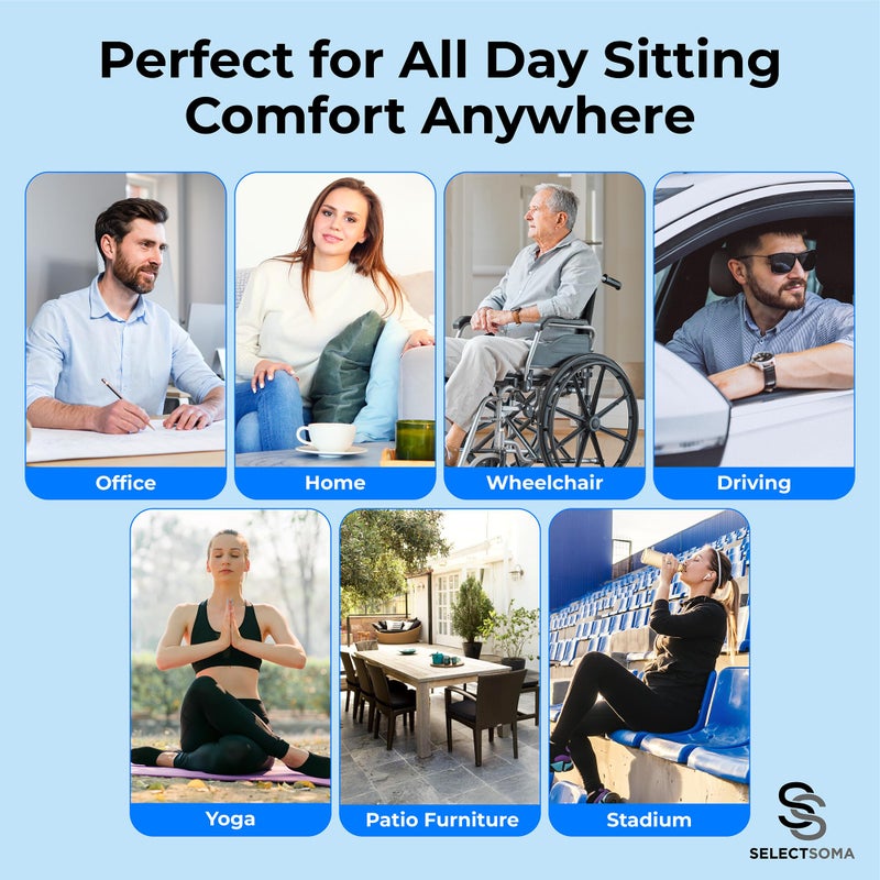 SelectSoma Double-Thick Gel Seat Cushion for Long Sitting Pressure Relief for Back, Sciatica, Coccyx, Tailbone Pain - Cushion for Office Chair, Wheelchair, Car & Truck, Patio Chairs - Egg Seat Pad - Image 5
