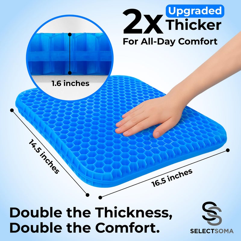 SelectSoma Double-Thick Gel Seat Cushion for Long Sitting Pressure Relief for Back, Sciatica, Coccyx, Tailbone Pain - Cushion for Office Chair, Wheelchair, Car & Truck, Patio Chairs - Egg Seat Pad - Image 3
