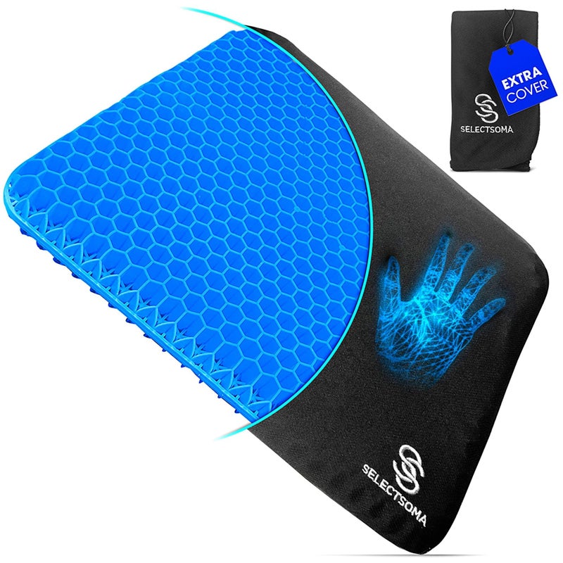 SelectSoma Double-Thick Gel Seat Cushion for Long Sitting Pressure Relief for Back, Sciatica, Coccyx, Tailbone Pain - Cushion for Office Chair, Wheelchair, Car & Truck, Patio Chairs - Egg Seat Pad - Image 1
