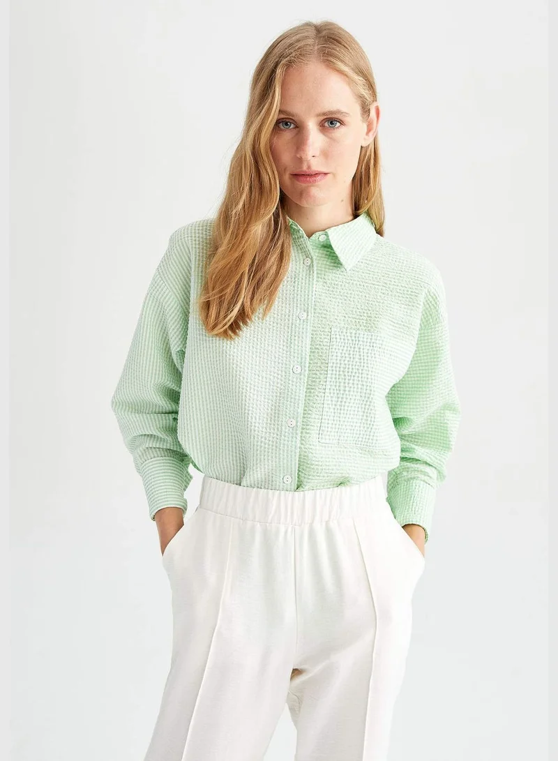 DeFacto Oversized Long Sleeve One Side Pocket Shirt