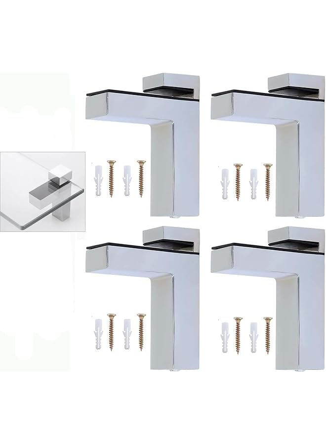 The Bros The Bros Wood Clamp Glass Shelf Bracket Holder, Adjustable Solid Zinc Alloy Support Clip, Wall Bracket for 3-36mm Thickness Shelf(4Pcs)  - Image 1