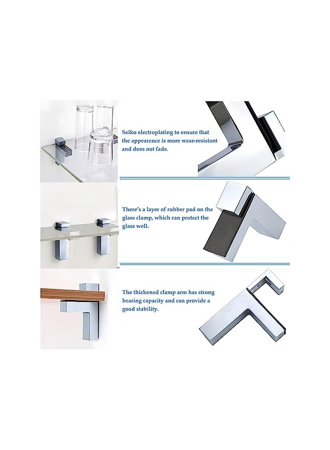 The Bros The Bros Wood Clamp Glass Shelf Bracket Holder, Adjustable Solid Zinc Alloy Support Clip, Wall Bracket for 3-36mm Thickness Shelf(4Pcs)  - Image 4
