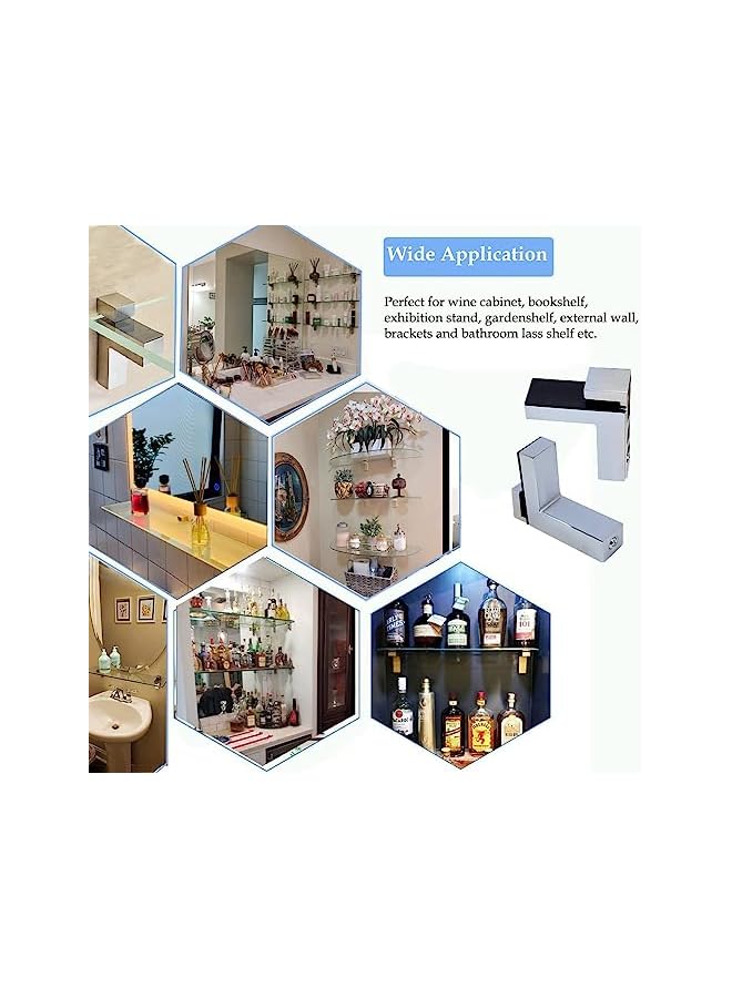 The Bros The Bros Wood Clamp Glass Shelf Bracket Holder, Adjustable Solid Zinc Alloy Support Clip, Wall Bracket for 3-36mm Thickness Shelf(4Pcs)  - Image 2