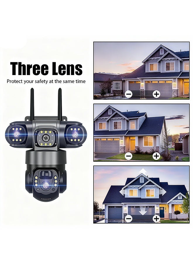 جيفت إت! كاميرا تعمل بالطاقة الشمسية 4G Sim خارجية 3 عدسات 3 شاشات تكبير 10 مرات PIR كاميرات كشف الإنسان مقاومة للماء رؤية ليلية CCTV حماية أمنية - Image 2