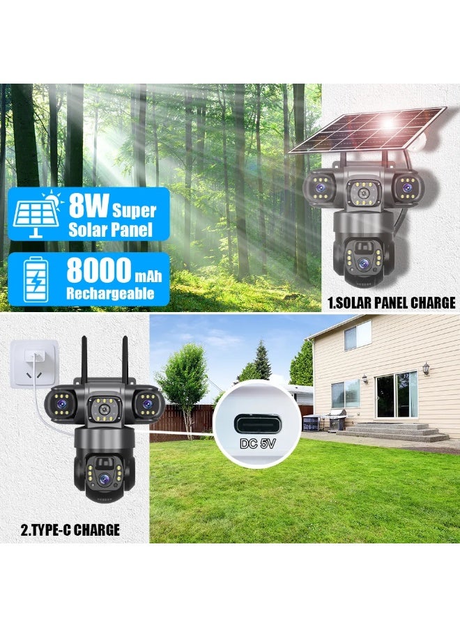 جيفت إت! كاميرا تعمل بالطاقة الشمسية 4G Sim خارجية 3 عدسات 3 شاشات تكبير 10 مرات PIR كاميرات كشف الإنسان مقاومة للماء رؤية ليلية CCTV حماية أمنية - Image 5