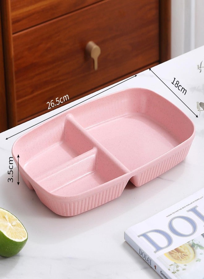 Oicia Wheat Straw Divided Plates Set of 2, 3-Compartment Unbreakable Rectangular Dinner Tray, Microwave & Dishwasher Safe Portion Control Plate for Adults Kids Camping Home (Random Color) - Image 2