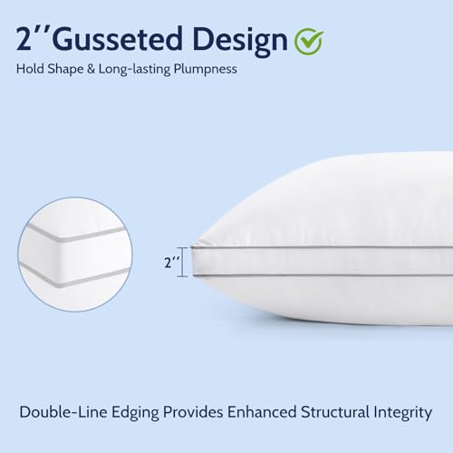 ROUMEA Pillows Queen Size Set of 2, Gusseted Bed Pillows for Sleeping 2 Pack, Luxury Hotel Quality, Supportive Queen Pillow with Soft Down Alternative for Back Stomach Side Sleepers, Machine Washable - Image 4