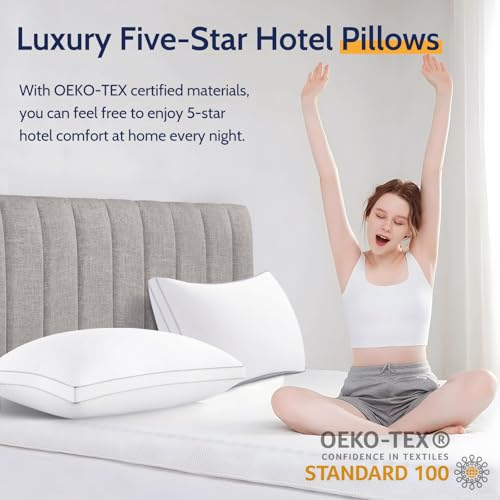 ROUMEA Pillows Queen Size Set of 2, Gusseted Bed Pillows for Sleeping 2 Pack, Luxury Hotel Quality, Supportive Queen Pillow with Soft Down Alternative for Back Stomach Side Sleepers, Machine Washable - Image 3