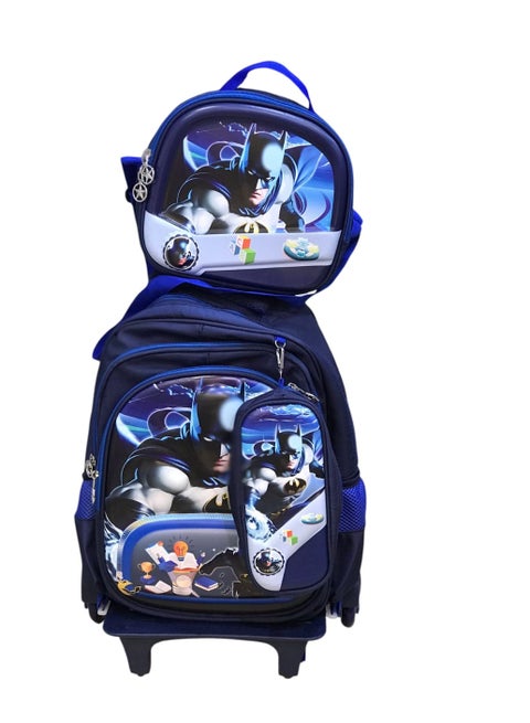 Boys' School Bags with Wheels, Backpack with Lunch Bag and Pencil Case, 3D Print