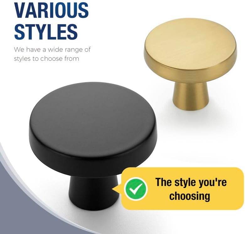 JOY DECOR 5 Pack Kitchen Cabinet Knobs Solid Drawer Knobs Dresser Knobs 1-1/4 Inch Drawer Pulls Matte Black Cabinet Hardware for Dresser Drawers Round Cabinet Door Knobs Simple Drawer Handles - Image 4