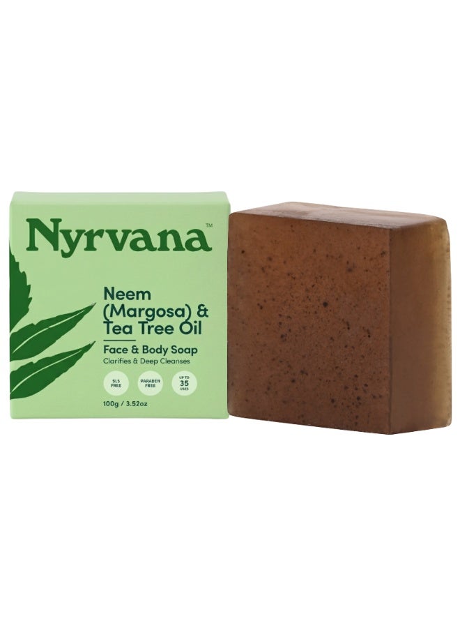 Nyrvana Neem (Margosa) & Tea Tree Oil Soap 100g (3.52 oz) | Clears Acne & Blemishes | Deep Pore Cleansing | Natural Antibacterial Soap for Oily Acne-Prone Skin - Image 1