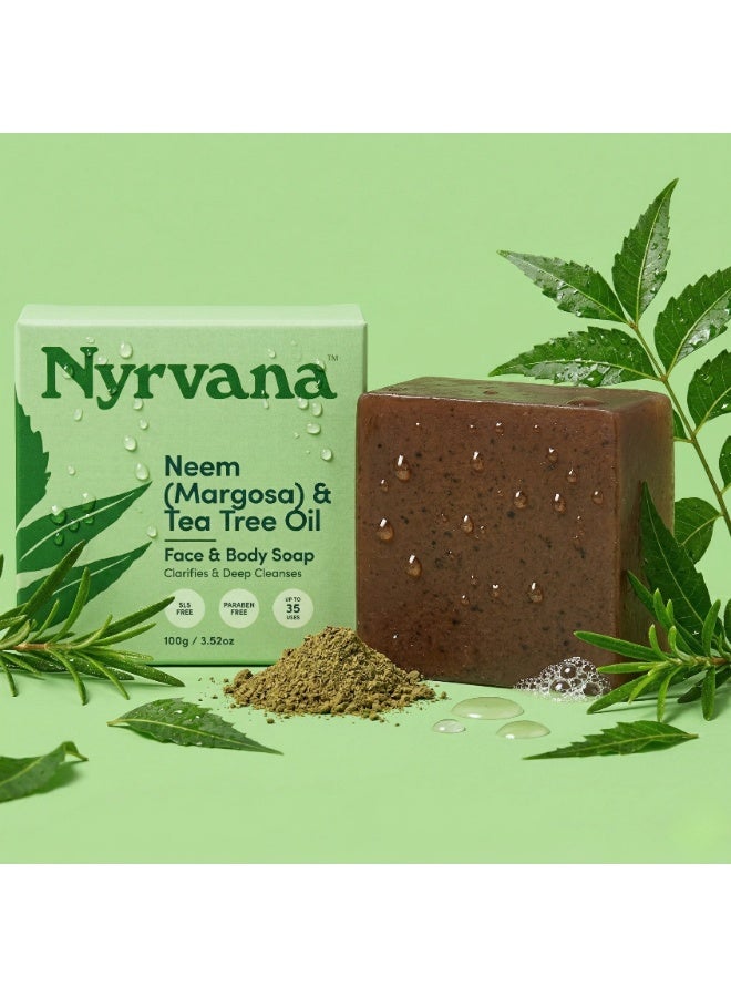 Nyrvana Neem (Margosa) & Tea Tree Oil Soap 100g (3.52 oz) | Clears Acne & Blemishes | Deep Pore Cleansing | Natural Antibacterial Soap for Oily Acne-Prone Skin - Image 3