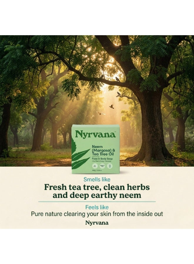 Nyrvana Neem (Margosa) & Tea Tree Oil Soap 100g (3.52 oz) | Clears Acne & Blemishes | Deep Pore Cleansing | Natural Antibacterial Soap for Oily Acne-Prone Skin - Image 2