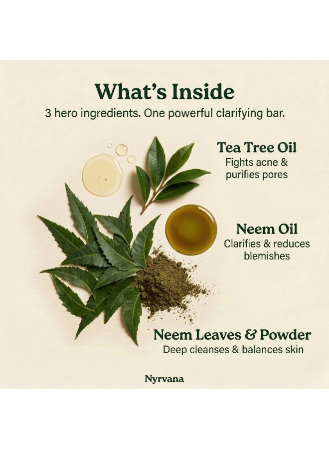 Nyrvana Clarifying Soap Bar - Neem (Margosa) & Tea Tree Oil - For Pimples & Breakouts - Natural Handmade Face & Body Bathing Bar, SLS Free - 100g - Image 5